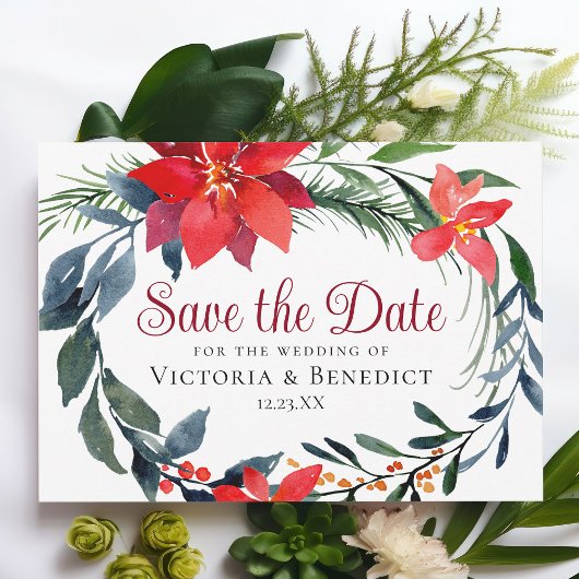 Invitation Chic Christmas Poinsettia Wreath Website QR Code