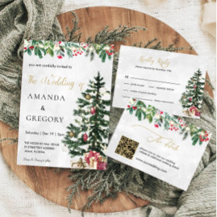 Invitation Chic Christmas Tree Lumières photo mariage