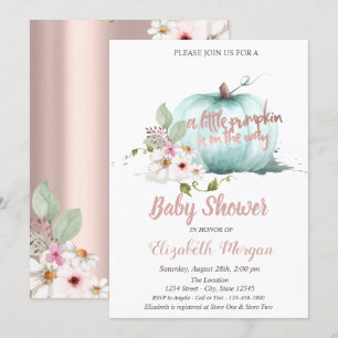 Invitation Chic Citrouille, Fleurs Rose Gold Baby Shower