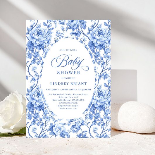Invitation Chic Classic French Toile de Jouy Navy Baby Shower