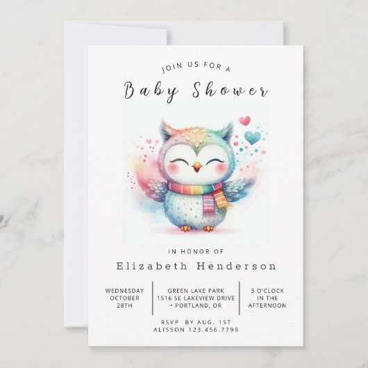 Invitation Chic Classic Owl Baby shower (Devant)