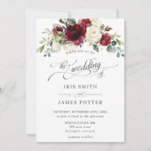 Invitation Chic classique Bourgogne ivoire Mariage floral (Devant)