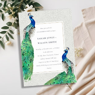 Invitation Chic Classy Ornate Aquarelle Peacock Fiançailles