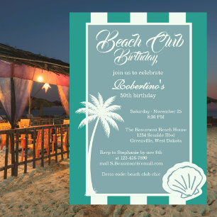 Invitation Chic Coastal Stripe Beach Club 50e Anniversaire