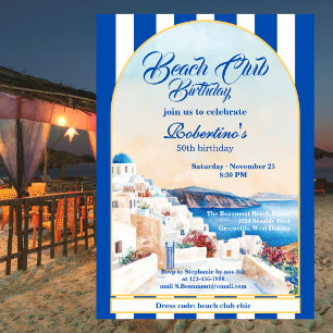 Invitation Chic Coastal Stripe Grèce Beach Club 50e Anniversa