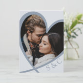 Invitation Chic Coeur photo Dusty Mariage bleu (Debout devant)