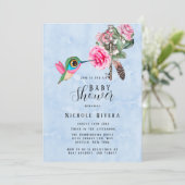 Invitation Chic Colibri Floral Key Baby Boy Douche (Debout devant)