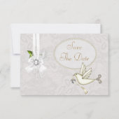 Invitation Chic Colombe Blanche Dentelle Paisley Save The Dat (Devant)