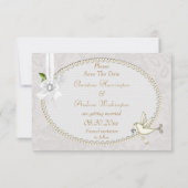 Invitation Chic Colombe Blanche Paisley Dentelle Save The Dat (Dos)
