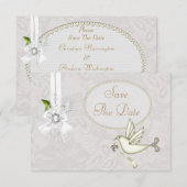 Invitation Chic Colombe Blanche Paisley Dentelle Save The Dat (Devant / Derrière)