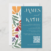 Invitation Chic coloré Abstrait Floral Retro Mariage QR (Devant)