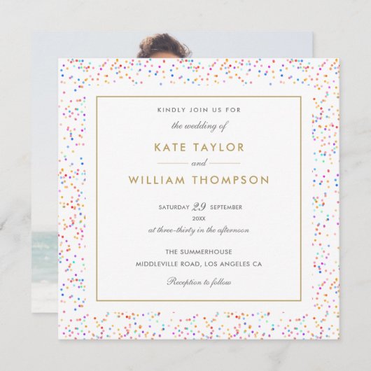 Invitation Chic coloré arc-en-ciel Confetti Mariage photo (Devant / Derrière)