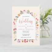Invitation Chic Coloré Fleur sauvage Arc  Script Mariage (Debout devant)