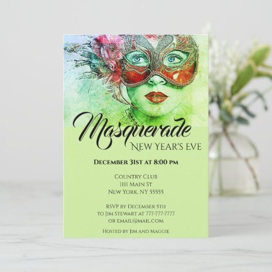 Invitation Chic Coloré Masquerade Party (Debout devant)