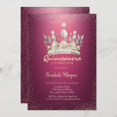 Invitation Chic Confetti Aquarelle Couronne Rouge Quinceañera (Devant / Derrière)