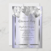Invitation Chic Confetti Ballons Violet Retraite métallique (Devant)