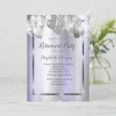 Invitation Chic Confetti Ballons Violet Retraite métallique (Debout devant)