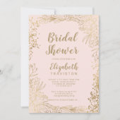 Invitation Chic confetti floral or rose pâle douche nuptiale (Devant)