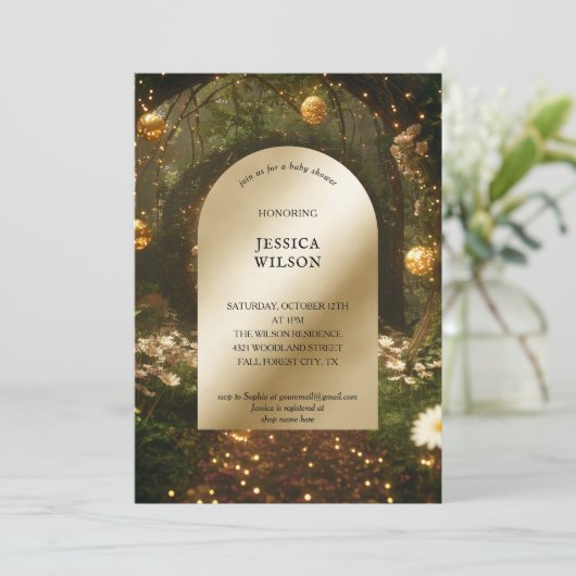 Invitation Chic conte de fées Baby shower forestier enchanté (Debout devant)