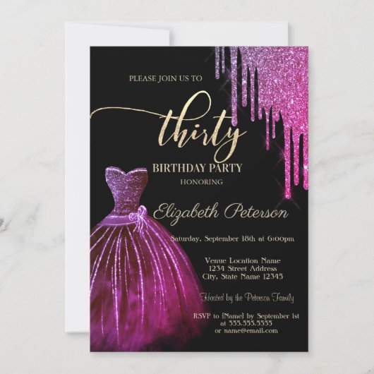 Invitation Chic Cool Parties scintillant Drips 30e anniversai (Devant)