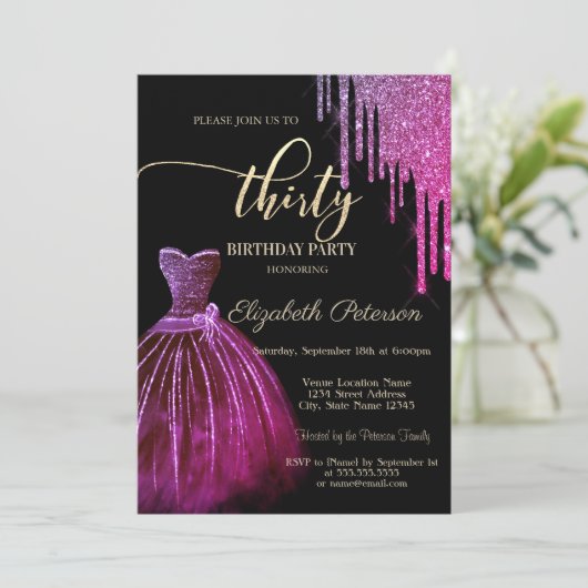 Invitation Chic Cool Parties scintillant Drips 30e anniversai (Debout devant)