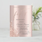 Invitation Chic Cool Rose Gold Parties scintillant Drips 50e (Debout devant)
