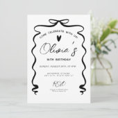 Invitation Chic coquette Black Bow 16th Birthday Party (Debout devant)