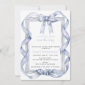 Invitation Chic Coquette Blue Bow Baby shower (Devant)