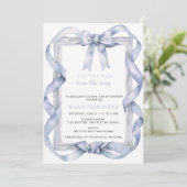Invitation Chic Coquette Blue Bow Baby shower (Debout devant)