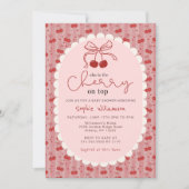 Invitation Chic Coquette Bow Cherry On Top Girl Baby Shower  (Devant)