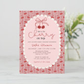 Invitation Chic Coquette Bow Cherry On Top Girl Baby Shower  (Debout devant)