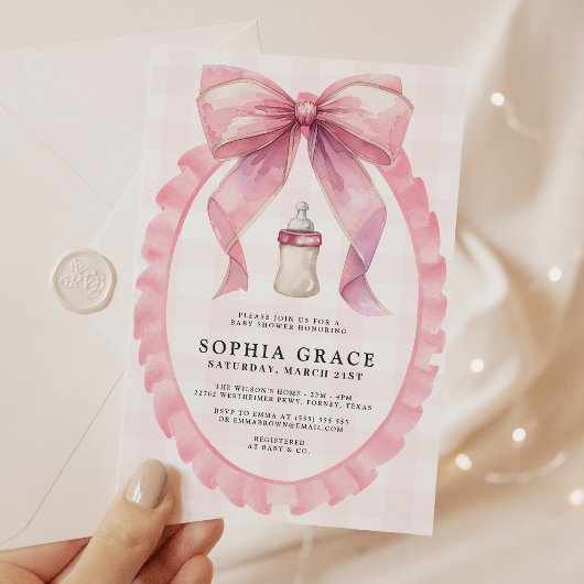 Invitation Chic Coquette Chic Bow rose Baby shower fille