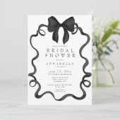 Invitation Chic Coquette Noir Ruban Nœud Minimaliste Enterrem (Debout devant)