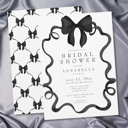 Invitation Chic Coquette Noir Ruban Nœud Minimaliste Enterrem