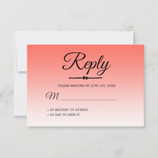 Invitation Chic Coral Ombre Sweet 16 RSVP (Devant)