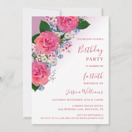 Invitation Chic Corner Floral Décor Anniversaire (Devant)