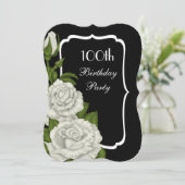 Invitation Chic Corner Roses Blanches 100e Anniversaire (Debout devant)