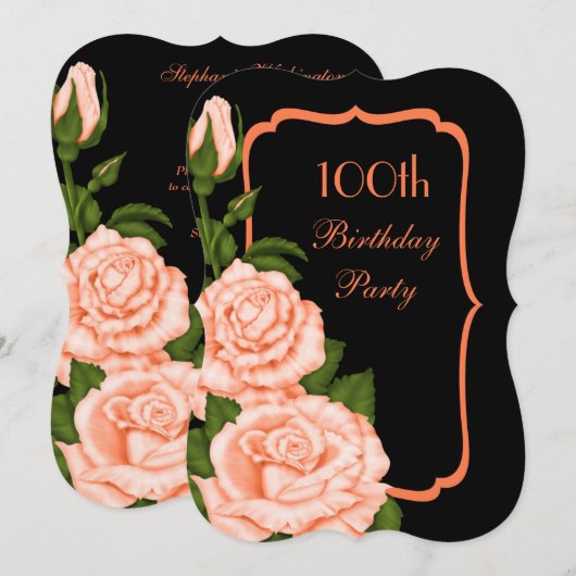Invitation Chic Corner Roses de corail 100e anniversaire (Devant / Derrière)