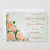 Invitation Chic Corner Roses Flower Bouquet Woman's Birthday (Devant)