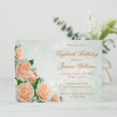 Invitation Chic Corner Roses Flower Bouquet Woman's Birthday (Debout devant)