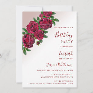 Invitation Chic Corner Roses Rouges Floral Décor Anniversaire