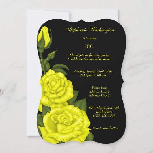 Invitation Chic Corner Yellow Roses 100e anniversaire (Dos)