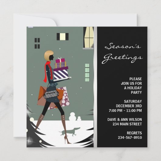 Invitation Chic Cosmopolite Noir Vert Soirée de Noël (Devant)