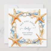 Invitation Chic côtier Bleu Mer Tu Bientôt Bébé (Devant)