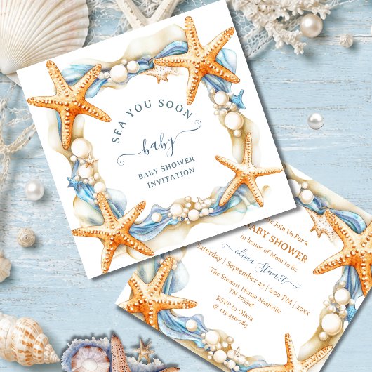 Invitation Chic côtier Bleu Mer Tu Bientôt Bébé