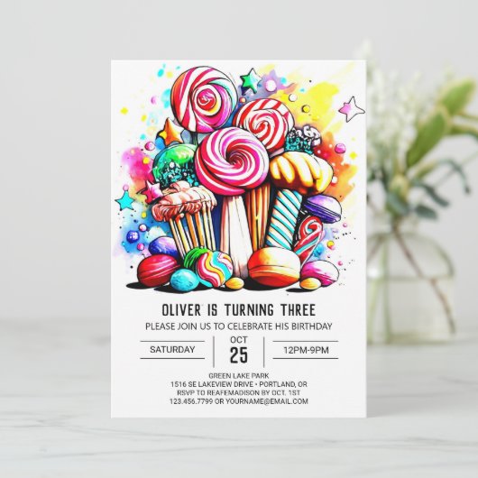 Invitation Chic Cotton Candy Anniversaire (Debout devant)