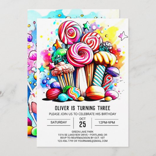 Invitation Chic Cotton Candy Anniversaire (Devant / Derrière)