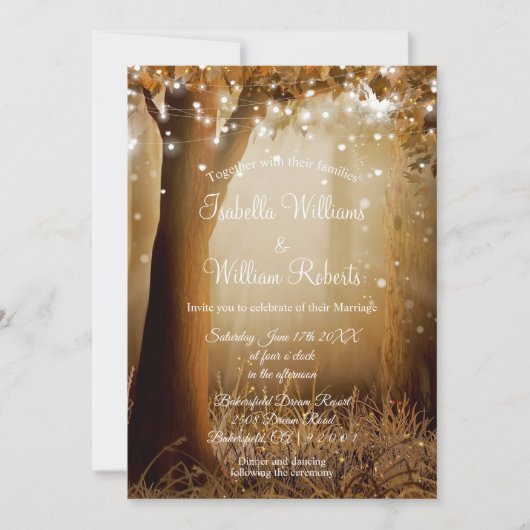 Invitation Chic Country Tree String lights Rustic Mariage (Devant)