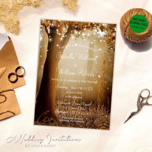 Invitation Chic Country Tree String lights Rustic Mariage