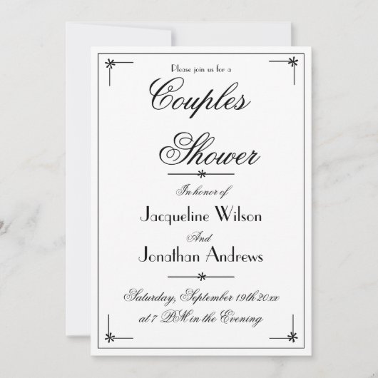 Invitation Chic Couples Douche Élégant Cool de script personn (Devant)